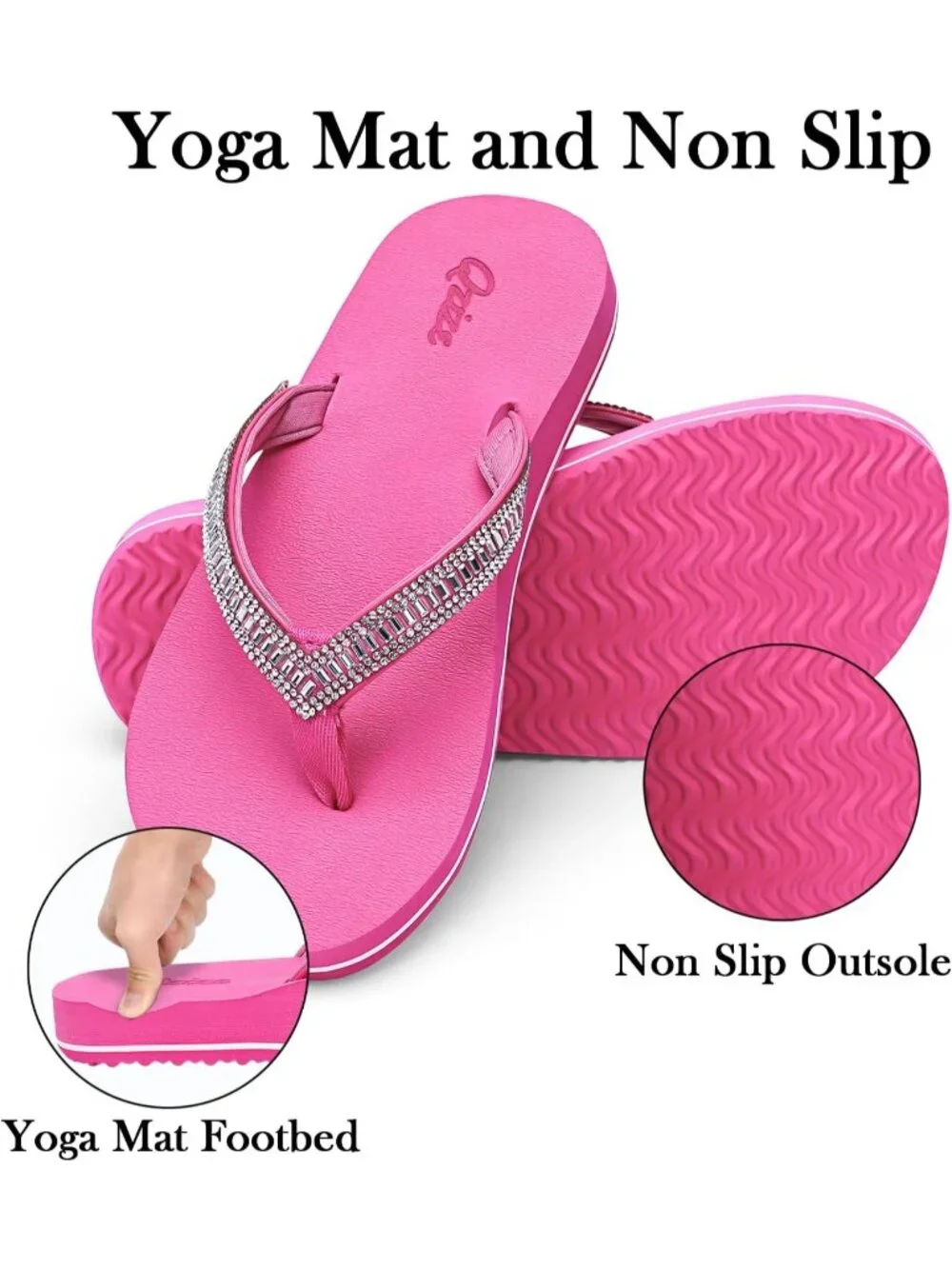 Women's Rose Red Summer Comfortable Flip Flops with Rhinestone Thong Sandals